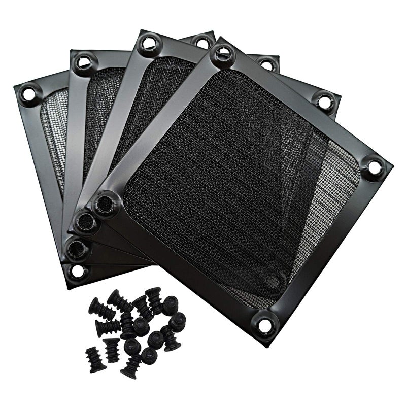 IMSurQltyPrise 80mm Computer Fan Filter Grills with Screws, Aluminum Frame Ultra Fine Stainelss Steel Mesh - 4 Pack (Black) - Image 1
